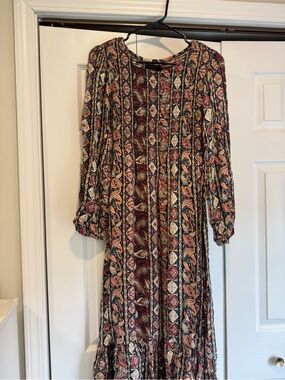 Urban Outfitters Burgundy Paisley Long Sleeve Maxi Dress